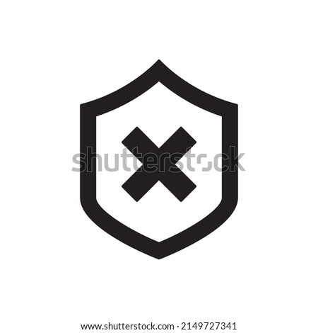 Security warning, shield warning icon in black flat glyph, filled style isolated on white background
