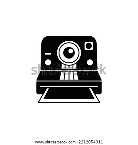 Vintage instant camera icon in black flat glyph, filled style isolated on white background