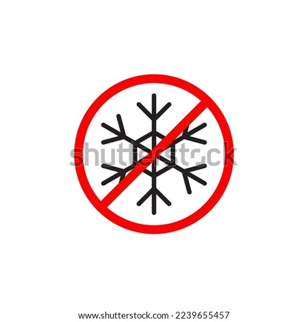 Freezing is prohibited sign isolated on white background. Red round sign with black snowflake icon. No frost symbol. Forbidden sign. Ban cooling. Do not refrigerate insignia. Stock vector illustration