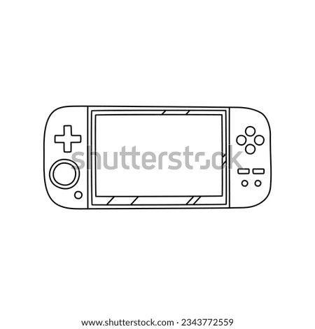 Hand drawn game controllers. Vector illustrations in outline doodle style. Icons on white background