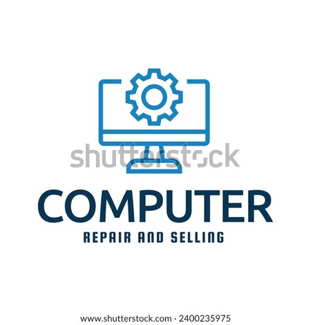 Desktop computer logo design isolated on white background