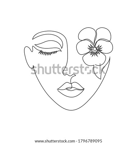 Minimal woman face on white background. One line drawing style.