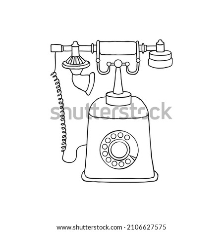 Vintage telethone in doodle style on white background.