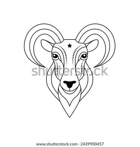 Aries zodiac sign in line art style on white background.