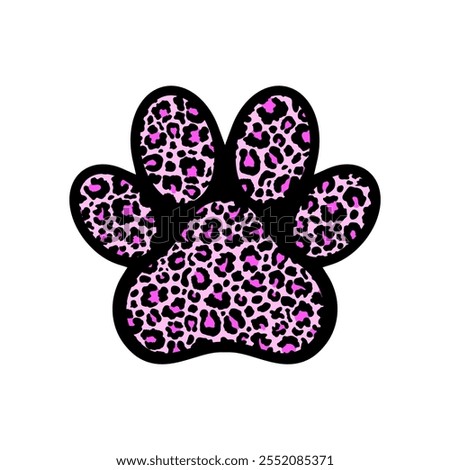 Paw print filled with a colorful leopard pattern.