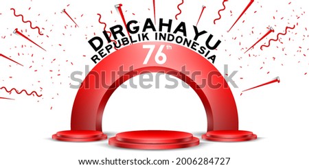indonesia independence day empty podium display or pedestal display decoration with cylinder stand concept for product and promo. 17 august 76 years of indonesia