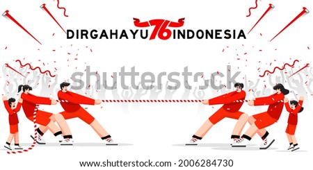 Indonesia traditional special games during independence day, Family, kids tug of war together with joy