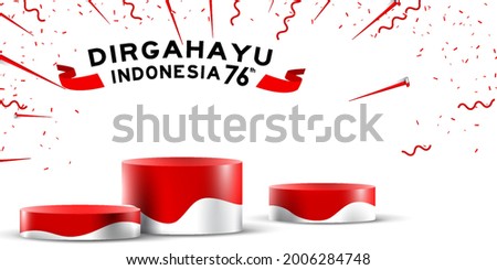 indonesia independence day empty podium display or pedestal display decoration with cylinder stand concept for product and promo. 17 august 76 years of indonesia