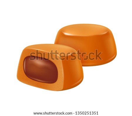 Toffee caramel with chocolate filling realistic vector illustration. Good for packaging design.