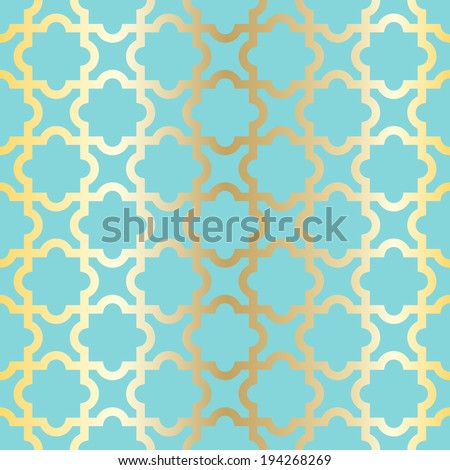 Simple abstract arabesque pattern - turquoise and golden. Raster version.