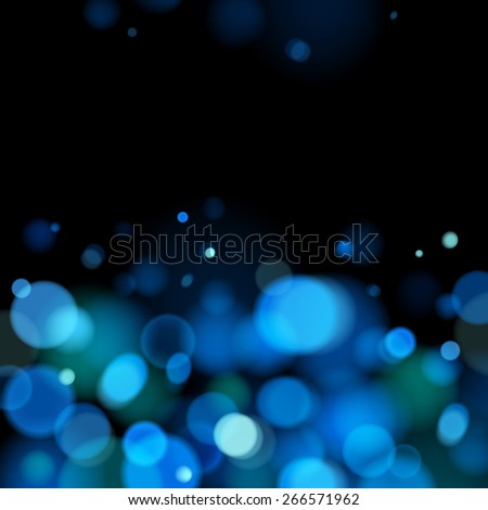 Abstract blue bokeh blurry background. Festive celebration template.