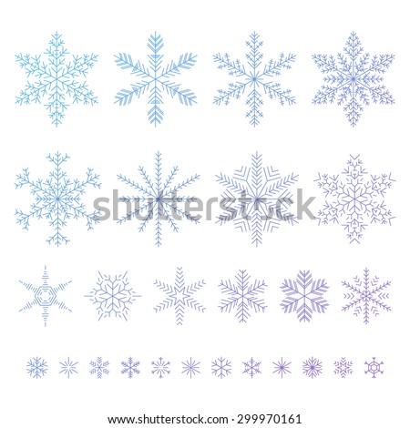 Set of outline snowflakes vector illustration. Christmas winter holiday ornament decoration design.