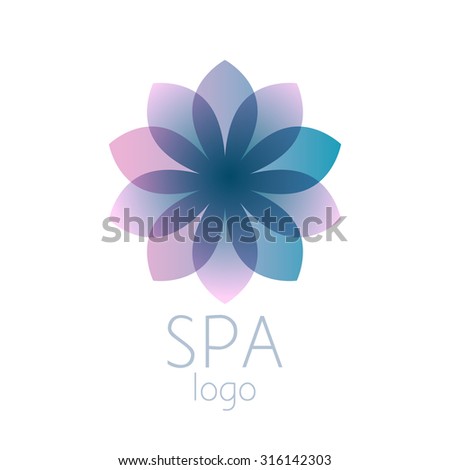 Beautiful turquoise abstract flower logo template sign. Good for spa, yoga center, beauty salon, wellness and medicine designs.