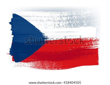 Czech Republic colorful brush strokes painted national country flag icon. Painted texture.