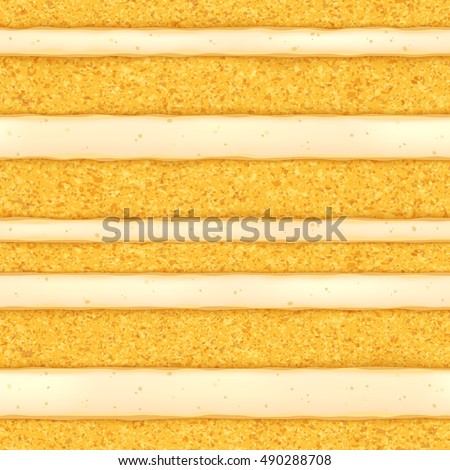 Sponge cake with white cream filling background. Colorful seamless texture. Vector illustration. Good for bakery menu design - poster banner flyer packaging.