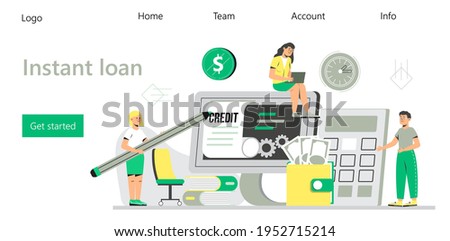 Instant loan vector for landing page. Online credit, loan, tax payment concept, when tiny people filling get bill, approved credit, it can be use for landing page,  websites.