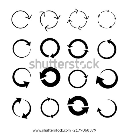 Reload arrows circle. Refresh reload round icon vector set. Modern contemporary mono solid flat in minimal style. Collection of recycle circles.