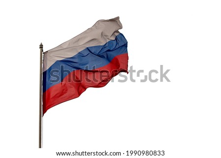 White-blue-red flag of the Russian Federation on a flagpole. Isolated on a white background. Develops in the wind Stock fotó © 