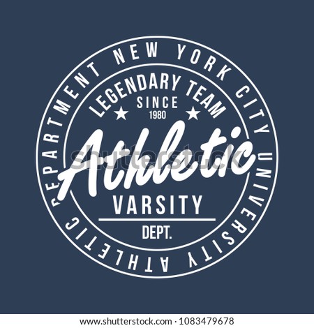 New York typography for t-shirt print. Athletic graphic for t-shirt. Varsity style. Vector