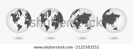 Earth globes. Set of realistic globe shaped world map.3d globe icon
