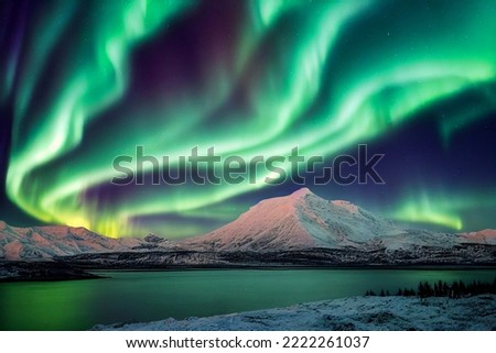 Similar – Image, Stock Photo Aurora borealis over lake with mountain