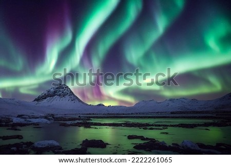 Similar – Image, Stock Photo Aurora borealis over lake with mountain