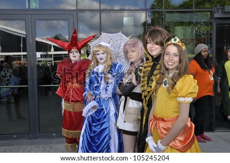 UPPSALA, SWEDEN - JUNE 15: Unidentified young people in Swedish character cosplay pose in Anime and Manga event. The official name is Uppsalakaj and org are uppcon in Uppsala Sweden June 15, 2012
