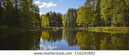 Swedish salmon river in autumn. Farnebofjarden national park