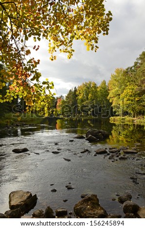 Swedish salmon river in autumn. Farnebofjarden national park