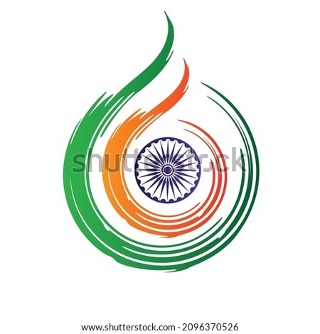 Indian Flag Logo Logo design with Ashoka Chakra and dry brush stroke Tricolor Abstract art