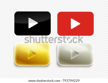 Set of Red, black, gold and silver play icon. Modern icon. Vector illustration. Isolated on transparent background