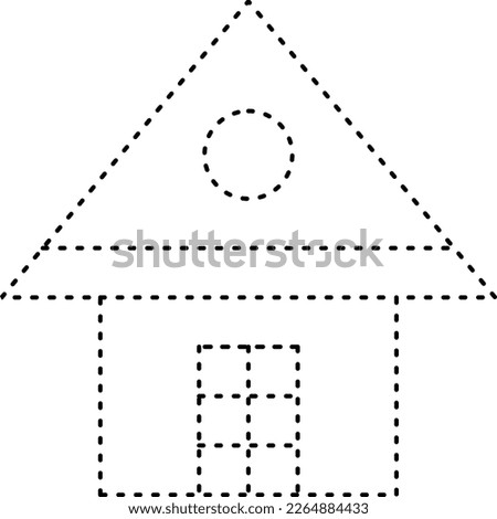 Tracing house dotted lines shape for preschool and kindergarten school kids worksheet element for drawing practice