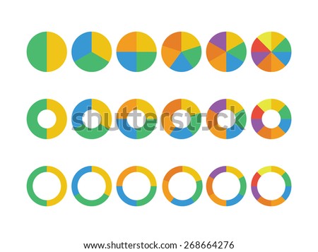 Pie chart icon symbols in a flat color illustration