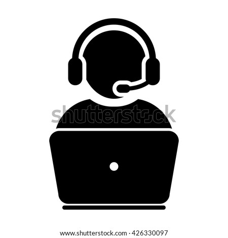 Customer Service Icon - On-line Support User With Laptop & Headphone Vector illustration