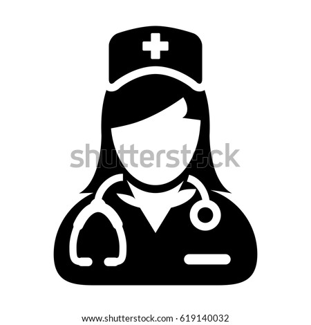 Nurse Icon - Vector Medical Assistant with Stethoscope and Cap for Health Care Services in Glyph Pictogram illustration
