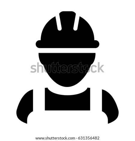 Construction Worker Icon - Vector Person Profile Avatar With Hardhat Helmet and Jacket Glyph Pictogram Symbol illustration