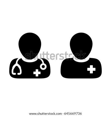 Doctor Icon Vector with Patient or Medical Assistant Avatar in Glyph Pictogram Symbol illustration