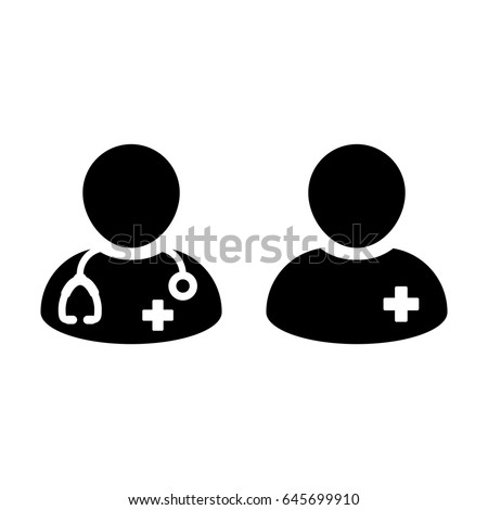 Doctor Icon Vector with Patient or Medical Assistant Avatar in Glyph Pictogram Symbol illustration