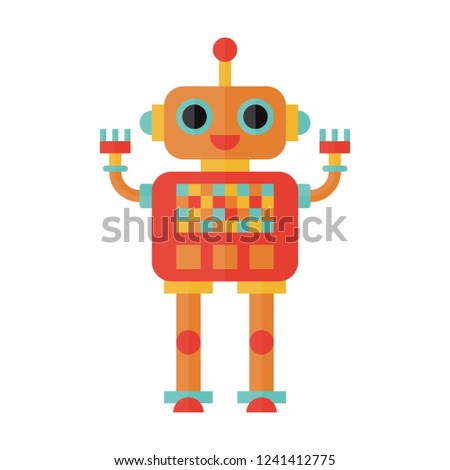 Vector illustration of a brightly coloured friendly robot character.