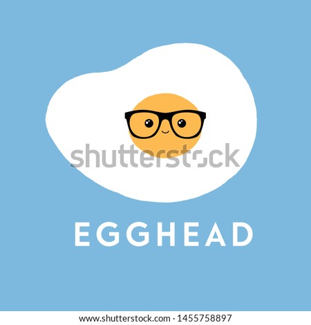 Vector illustration of a cute fried egg wearing glasses. Egghead. Funny food concept.