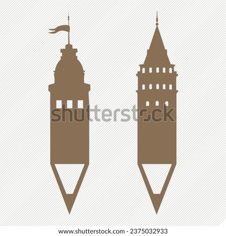 Maiden's Tower and Galata Tower Logo design. Pencil Illustration.