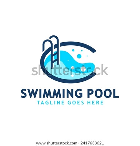 swimming pool logo design with the letter C