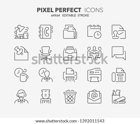 Thin line icons set of office. Outline symbol collection. Editable vector stroke. 64x64 Pixel Perfect.