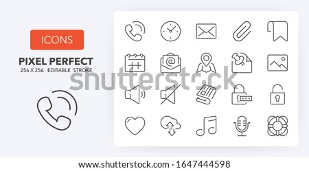 User interface thin line icon set (2/4). Outline symbol collection. Editable vector stroke. 256x256 Pixel Perfect scalable to 128px, 64px...