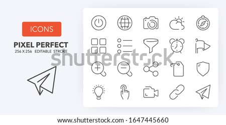 User interface thin line icon set (3/4). Outline symbol collection. Editable vector stroke. 256x256 Pixel Perfect scalable to 128px, 64px...