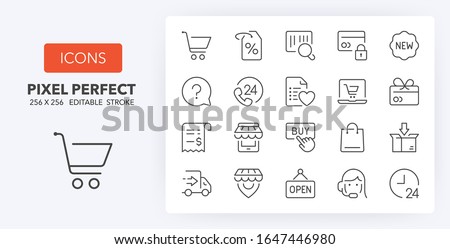 e-commerce and shopping thin line icon set (1/3). Outline symbol collection. Editable vector stroke. 256x256 Pixel Perfect scalable to 128px, 64px...
