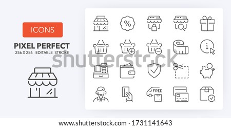 e-commerce and shopping thin line icon set (2/3). Outline symbol collection. Editable vector stroke. 256x256 Pixel Perfect scalable to 128px, 64px...