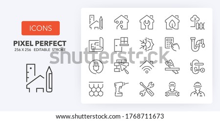 Home renovation, improvement and repair thin line icon set. Outline symbol collection. Editable vector stroke. 256x256 Pixel Perfect scalable to 128px, 64px...