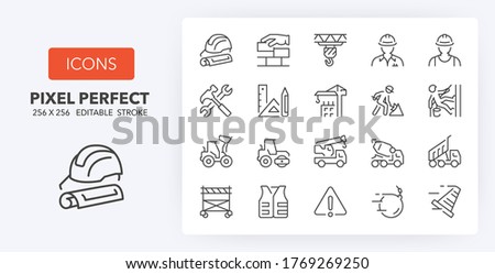 Construction and architecturethin line icon set. Outline symbol collection. Editable vector stroke. 256x256 Pixel Perfect scalable to 128px, 64px...