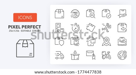 Shipping and delivery thin line icon set. Outline symbol collection. Editable vector stroke. 256x256 Pixel Perfect scalable to 128px, 64px...